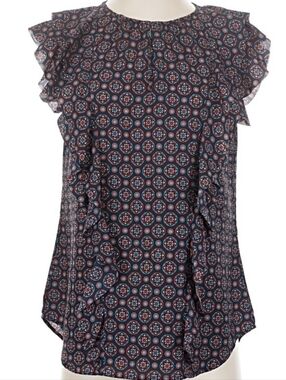 Banana Republic Navy and Red Geometric Ruffle Sleeve Blouse